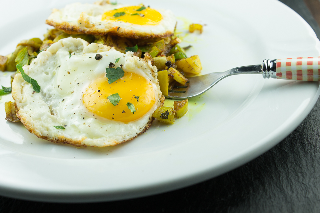 Curried Apples and Leeks with Sunny Side Up Eggs
